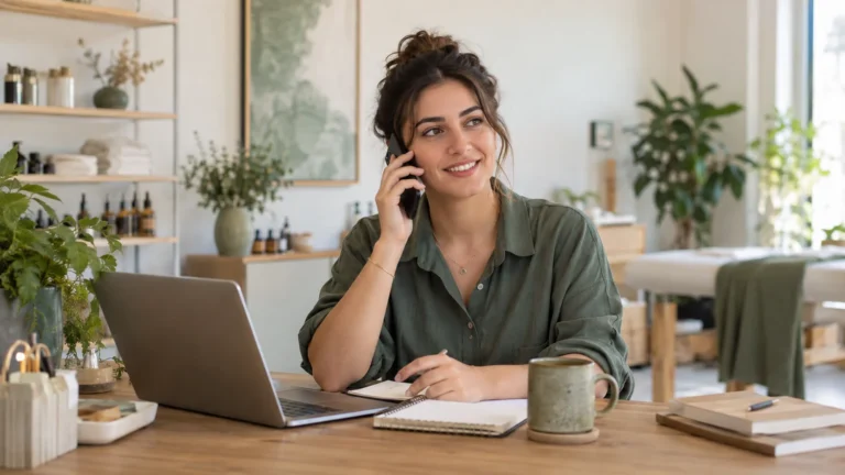 Telefonla müşteri görüşmesi yapan işletme sahibi